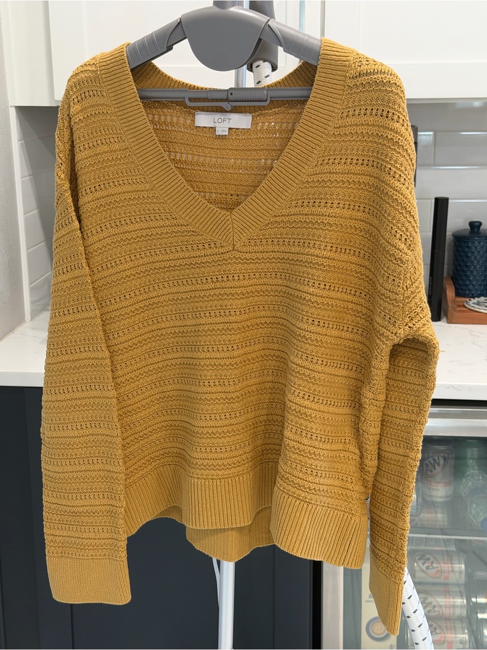 LOFT Mustard Yellow V-Neck Knit Sweater - Women's